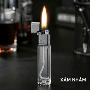 Bật Lửa Xăng Mini Slim 8mm Thân Trong Suốt Vỏ Hợp Kim